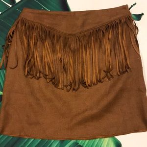 Brown suede fringe skirt